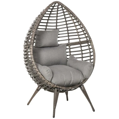 Image of Outsunny Outdoor Egg Chair, PE Rattan Teardrop Chair with Full body Soft Padded Cushion, Mixed Grey