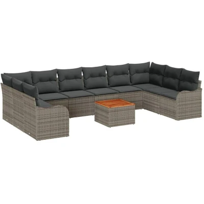 Image of vidaXL 11 Piece Garden Sofa Set with Cushions Grey Poly Rattan Acacia