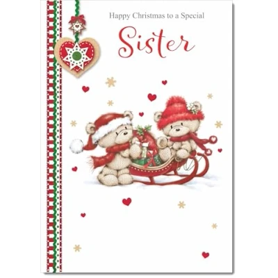 Image of doodlecards Sister Christmas Card Two Cute Bears on Sled Medium Size for with Plain Envelope