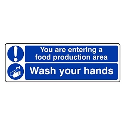 Image of 300mmx100mm You are Entering a Food Production Area/Wash Your hands Catering Sign Sticker Self Adhesive