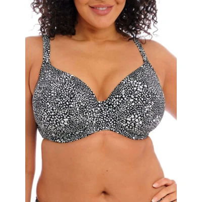 Image of Elomi Womens Pebble Cove Plunge Bikini Top Black Polyamide Size 36E