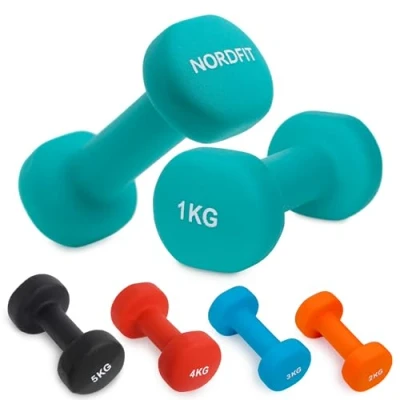 Image of NORDFIT Neoprene Coated Cast Iron Dumbbells for Home Exercise, Pilates, Gym, Cardio, Strength training equipment men, women &amp; kids, Dumbbell Weights Set in 1kg 2kg 3kg 4kg 5kg Pairs