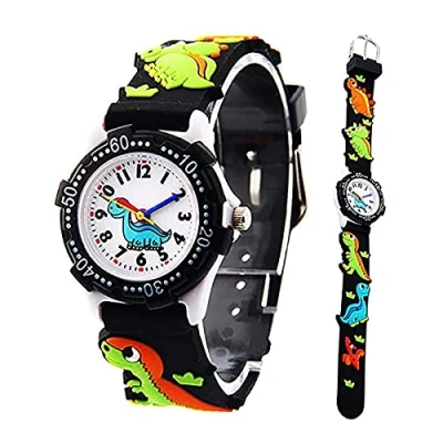 Image of Anloo Toddler Kids Children Watch,3D Cute Cartoon Silicone Band Wristwatches Time Teacher Gifts Watches for Girls Toddlers (Dinosaur Black)