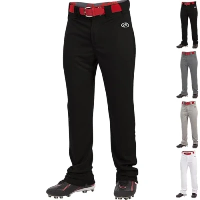 Image of Rawlings Men&#039;s Launch Series Baseball Pants Full Length Semi Relaxed Fit Adult Sizes Solid Multiple Options, Black, X Large