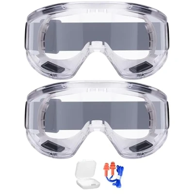 Image of AirGearPro Vision 1000 Anti Fog Safety Goggles Impact Resistant Protective ANSI Z87.1 Work for Painting, Sanding, Dust, Woodworking, Construction, Chemistry, Laboratory (2 Pack)