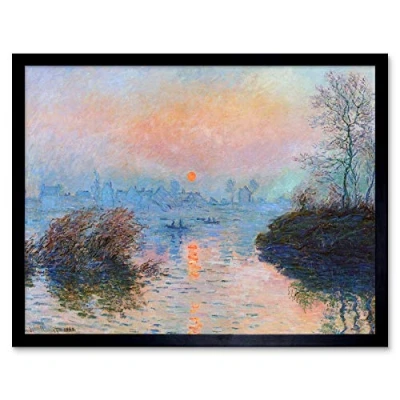 Image of Wee Blue Coo Monet Sunset Seine Lavacourt Winter Art Print Framed Poster Wall Decor 12x16 inch