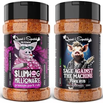 Image of BBQ Rub TWIN PACK by Quasi &amp; Squatch SlumHog Millionaire Sage Against The Machine (Pork Rubs) X2 Seasoning Two Large Bottles for Barbecue = 440g