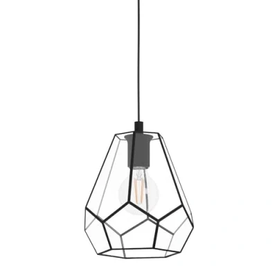Image of EGLO Pendant lighting Mardyke, industrial ceiling light fitting made of clear glass and black metal, hanging lamp for dining living room, E27 socket