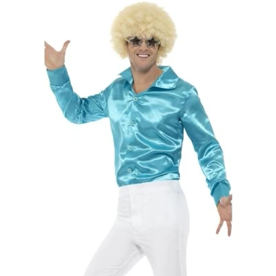 Image of Smiffys 60s Shirt, Blue , 1960&#039;s Groovy Fancy Dress, 1960s Dress Up Costumes