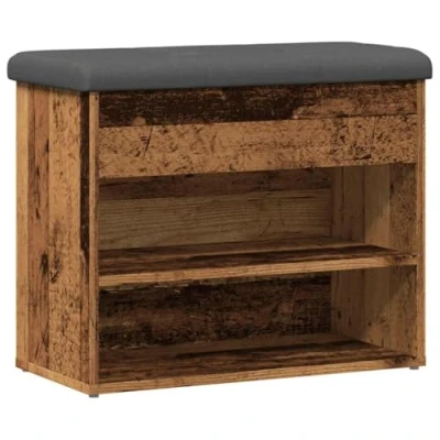 Image of vidaXL shoe bench engineered wood old 62x32x50 cm ample storage, hallway with comfortable light grey cushion