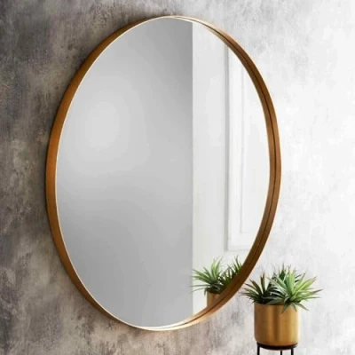 Image of Biznest Large 50Cm Round Gold Deep Aluminium Frame Wall Mounted Mirror Bathroom Living Room A Must Have Very Good Size