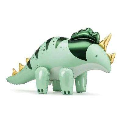 Image of PartyDeco Triceratops Foil Balloon 101x60.5cm Large Green Dinosaur for Kids&#039; Birthday Party, Animal Themed Decoration Fun, Durable, Easy to Inflate with Straw