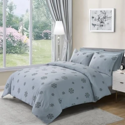 Image of LYMA Bedding Duvet Cover Set Super King Flower Tufted, OEKO TEX Certified, Ultra Soft NanoPlush Double Brushed Quick Dry &amp; Button Closure Wrinkle Fade Resistant Quilt Pillowcases (Light Grey)
