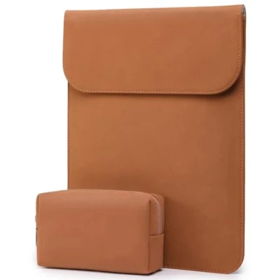 Image of HYZUO 15 16 Inch Laptop Sleeve Case for MacBook Pro M3/M2/M1 A2991 A2780 A2485 A2141 2024 2019, 2015 2012, XPS 15, with Pouch, Brown