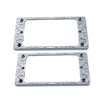 Image of Guyker Metal Flat Humbucker Cover, Pickup Mounting Ring Set Bridge Neck Pickups Frame Replacement Part for Electric Guitar or Precision Bass(2PCS, PR008 Chrome)