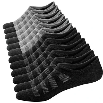 Image of Ueither Mens No Show Socks, Trainer Socks Casual Invisible Cotton Sneakers Low Cut Liner Anti Slip (Black/Gray (3 Pairs Each),5 9.5)