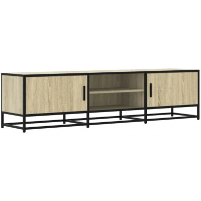 Image of vidaXL TV cabinet stand/media unit engineered wood &amp; metal Sonoma oak finish for living room/bedroom 160x35xh41 cm modern stand with storage