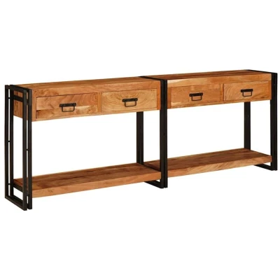 Image of Console Tables 2 pcs Brown 200 x 33 75 cm Solid Acacia wood Vidaxl