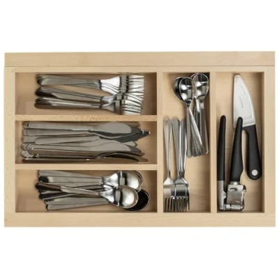 Image of GTV Extendable Cutlery Tray Insert Beech Wood Adjustable Kitchen Drawer Organiser Width 305 535 mm/Depth 474 mm
