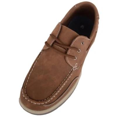 Image of ABSOLUTE FOOTWEAR Mens Lace Up Faux Leather Casual Smart Boat Shoes Brown UK 9