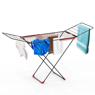 Image of Clothes Airer Drying Rack Winged 18M Length Line Indoor Outdoor Laundry Washing ,Metal Foldable Horse Dryer with 52pcs Sock and Underwear Clip