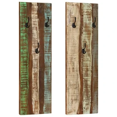 Image of vidaXL Wall Mounted Coat Racks (2 pcs) Solid Reclaimed Wood, Multicolour, Space Efficient, Handmade Vintage Design, 36x3x110 cm