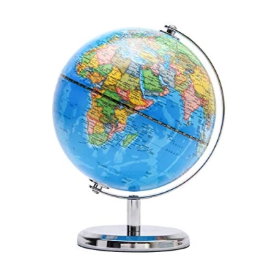 Image of Exerz 20cm World Globe Political Map Educational Globes Geographic Stainless Steel Arc and Base School Home (20cm diameter)