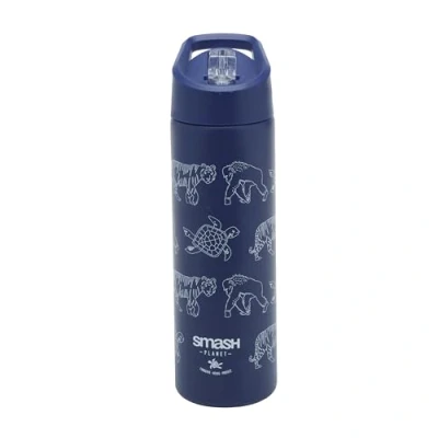 Image of Smash Stainless Steel Water Bottle with Flip Top Lid and Straw Planet Navy 750ml