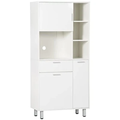 Image of HOMCOM Kitchen Cupboard, Modern Storage Cabinet with Shelves and Drawer, Free Standing Units, 166 cm, White