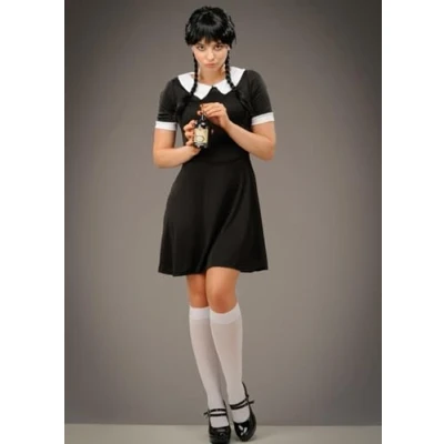 Image of Womens Wednesday Style Creepy School Girl Costume (Extra Small (UK 6 8))