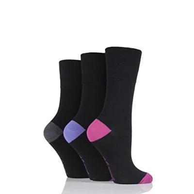 Image of 3 Pair Black / Charcoal Contrast Heel and Toe Socks Ladies 4 8 Gentle Grip