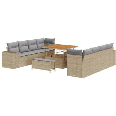 Image of vidaXL 11 Piece Garden Sofa Set with Cushions Beige Poly Rattan Acacia