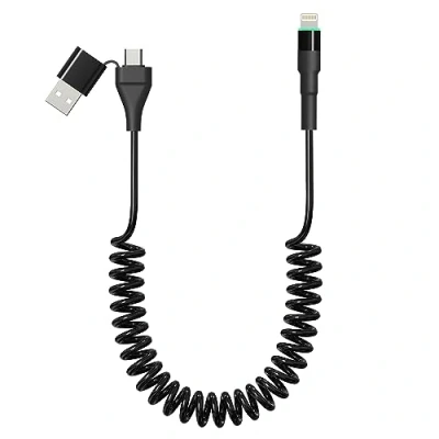 Image of Coiled Lightning Cable 2 IN 1 for Apple CarPlay, MFi Certified Retractable iPhone Charger with Data Transmission and LED, Short Cord iPhone/Pad/Pod