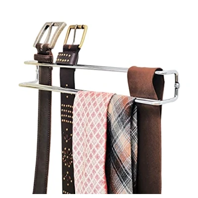 Image of Wenko 5970100 Tie and Belt Holder for Installation in The Wardrobe, Metal Chrome Plated, 36 x 4.5 5 cm, Silver Shiny