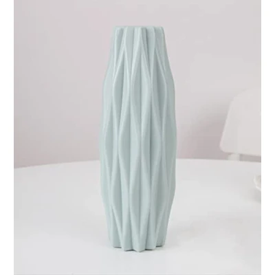 Image of Creative Unbreakable Flower Vase, Geometric Ceramic Look Plastic Vase for Room Decor (Powder Blue, Slender)