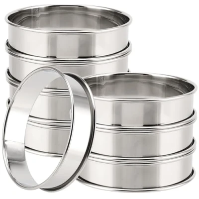 Image of SEUNMUK 8 Pcs 10 cm Crumpet Rings, Stainless Steel Cooking Muffin Non Stick Double Rolled Tart Ring for Cookie Pancake Egg Baking Kitchen