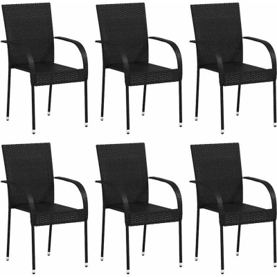 Image of vidaXL Stackable Outdoor Chairs 6 pcs Poly Rattan Black