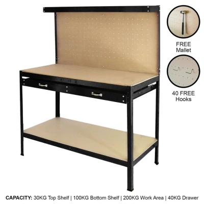 Image of MonsterShop Workbench with Pegboard and Drawer In Black