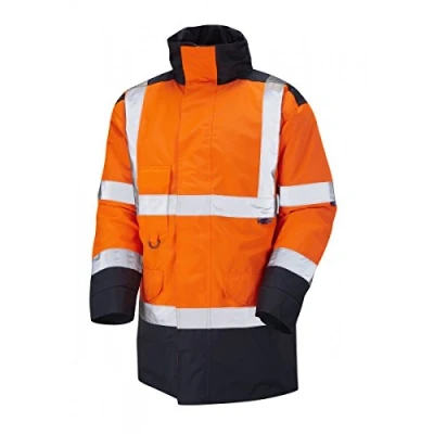 Image of Leo Workwear Tawstock A01 Warm Quilt Lining Weatherproof Dual Colour Hi Vis Anorak, M, Orange Navy