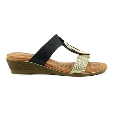 Image of Ladies Porto Black Wedge Sandal 8