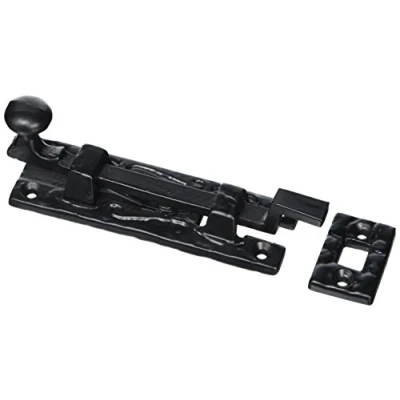 Image of Merriway® BH00771 Antique Cranked Swan Neck Surface Slide Door Bolt, 100 mm (4 inch) Black