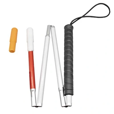 Image of Aluminum Folding Cane for The Blind,Folds Down 4 Sections, White Children,with 2 Tips (100 cm, Blue Handle)