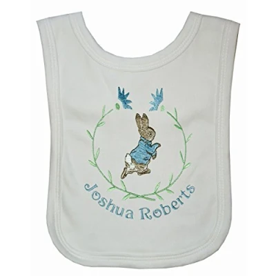 Image of Boy&#039;s Personalised Little Rabbit Bib. (White)