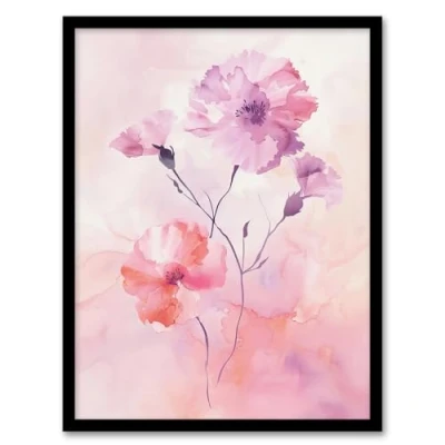 Image of Artery8 Carnation Flowers Watercolour Pink Pastel Modern Living Room Artwork Framed Wall Art Print 18X24 Inch