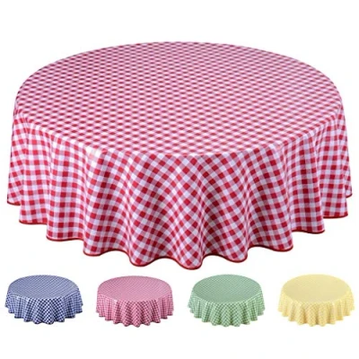 Image of Home Direct Round Oilcloth PVC Wipe Clean Tablecloth Table Cover 140cm 55&quot; Checkers Red