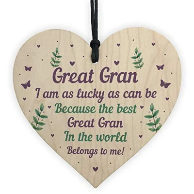 Image of RED OCEAN Handmade Great Gran Gift For Birthday Christmas Wooden Heart Grandparent Gifts Keepsake