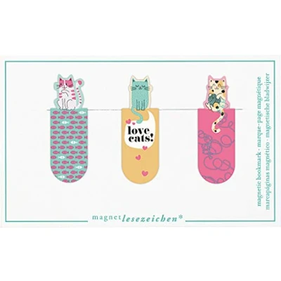 Image of Magnetic Bookmark Love Cats Set of 3 Cat Charming Illustrated