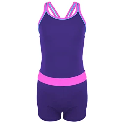Image of Aquarti Girls&#039; One Piece Shorty Swimsuit, Dark Blue/Green, 134