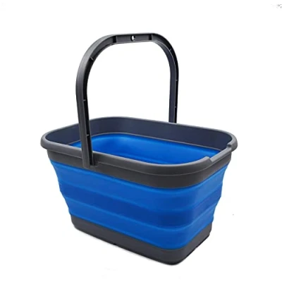 Image of SAMMART 12L Collapsible Rectangular Handy Basket/Bucket (Dark Grey/Blue)