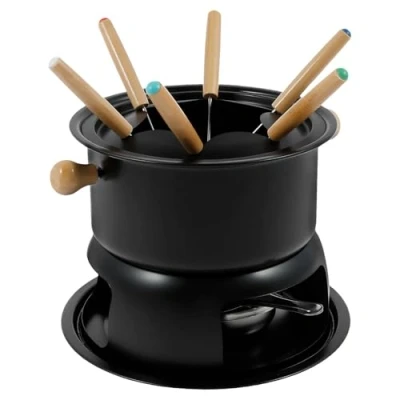 Image of Fondue Set, Cheese Chocolates Stainless Steel Chocolate Melting Pot, Even Heating Food Warmer with 6 Forks, Splash Protector, Suitable for All Hobs